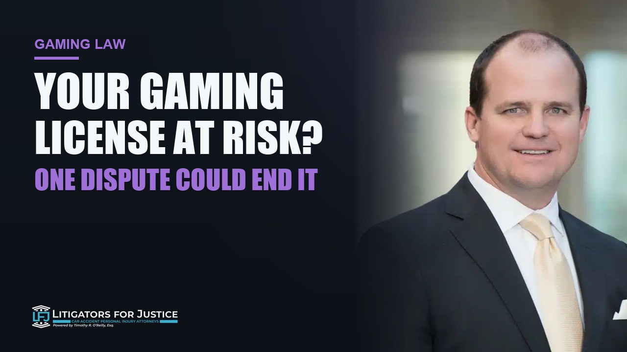 Timothy R. O'Reilly beside the title: Your gaming license at risk? One dispute could end it